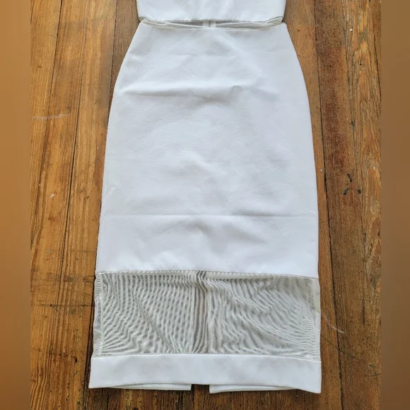 Alice + Olivia White Mesh Insert Dress Midi Sheath size 2 - Picture 6 of 10